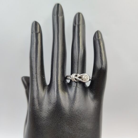 Sterling Silver 925 Designer Pave Diamond Knot Design Ring Sz 7 - Picture 7 of 15